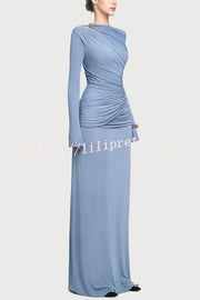 Stylish Long-sleeved Slim-fit Pleated Elegant Maxi Dress