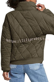Solid Diamond Quilted Pocket Button Long Sleeve Coat
