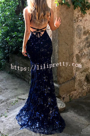 Lilipretty Jadore V Neck Open Back Sequin Lace Up Maxi Dress