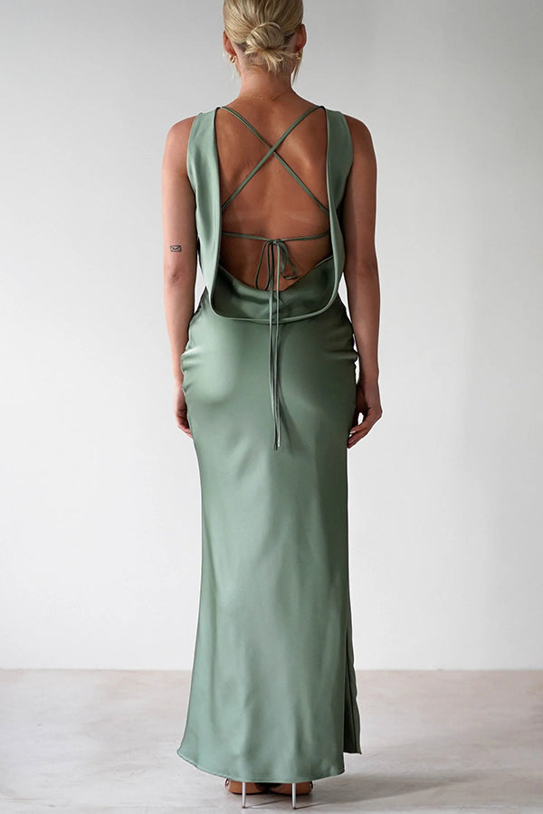 Solid Color Sexy Backless Lace-up Elegant Slim Maxi Dress