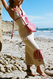 Lilipretty® Mermaid Princess Knit Shell Pattern Fishtail Hem Halter Stretch Midi Dress