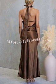 Satin Fashion Halter Backless Slim Elegant Maxi Dress