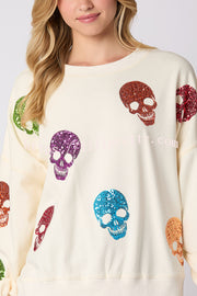 Halloween Skull Sequin Loose Casual Sweatshirt