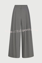 Power Girl High Rise Pleated Wide Leg Pocketed Pants