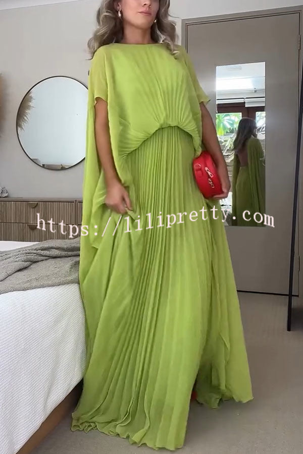 Spring Whispers Chiffon Pleated Wide Sleeve Volume Maxi Dress