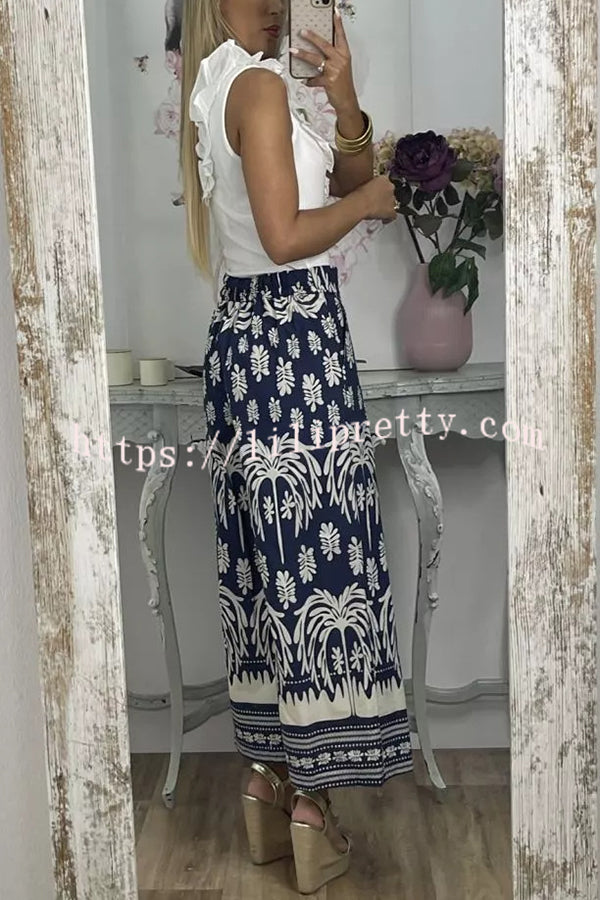 Unique Print Elastic Waist Loose Pocket Holiday Wide Leg Pants