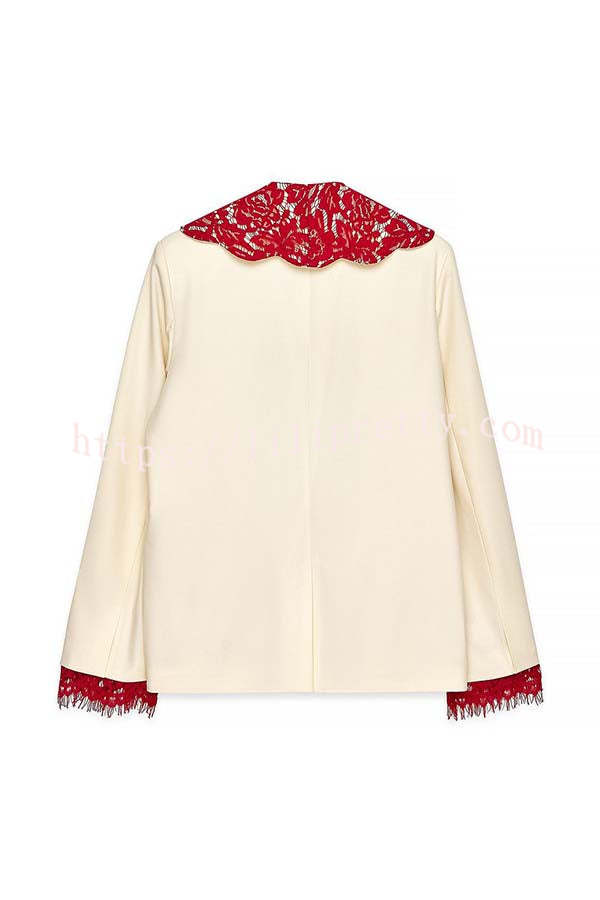 Love Letter Contrast Lace Detail Long Sleeve Wave Lapel Loose Blazer