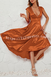 Satin Solid Color Sleeveless V-neck Pocket Maxi Dress