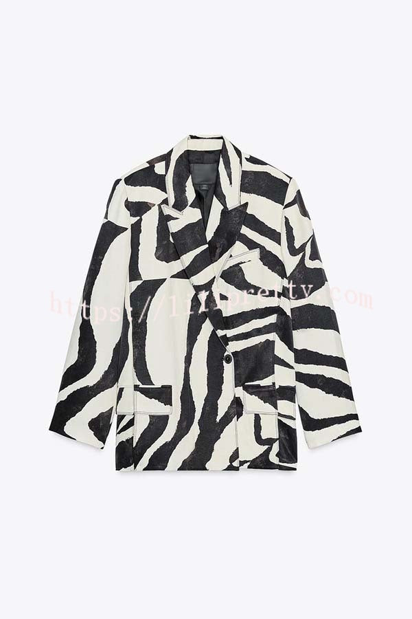 Breath of Freedom Animal Print Button Up Long Sleeve Lapel Loose Blazer