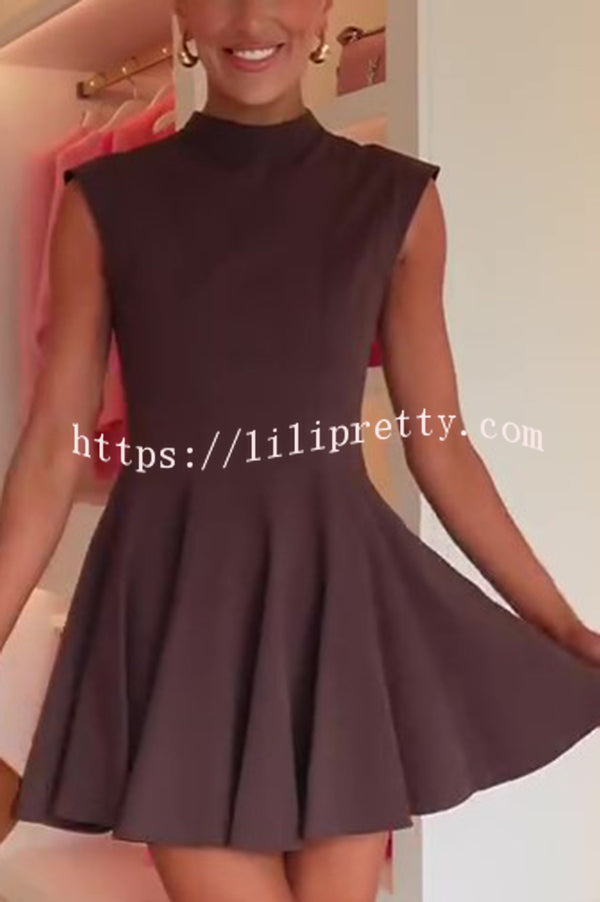 Solid Color Round Neck Sleeveless Waist Mini Dress