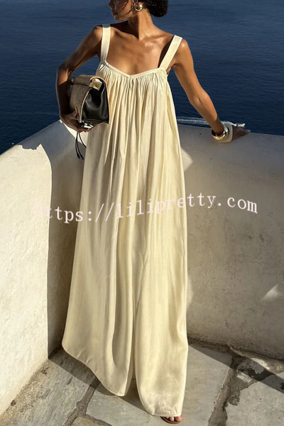 Pearlescent Luster Satin Wide Strap Open Back Loose Maxi Dress – lilipretty