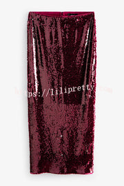 Feeling Festive Texture Sequin Elastic Waist Slit Maxi Skirt