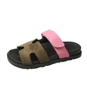 Faux Suede Velcro Flat Sandals