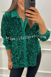 Fashion Velvet Sequined Loose Casual Long-sleeved Shirt