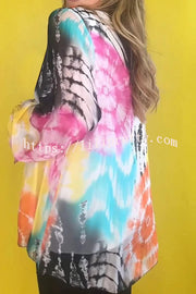 Fashionable Gradient Tie-dye V-neck Long-sleeved Casual Shirt