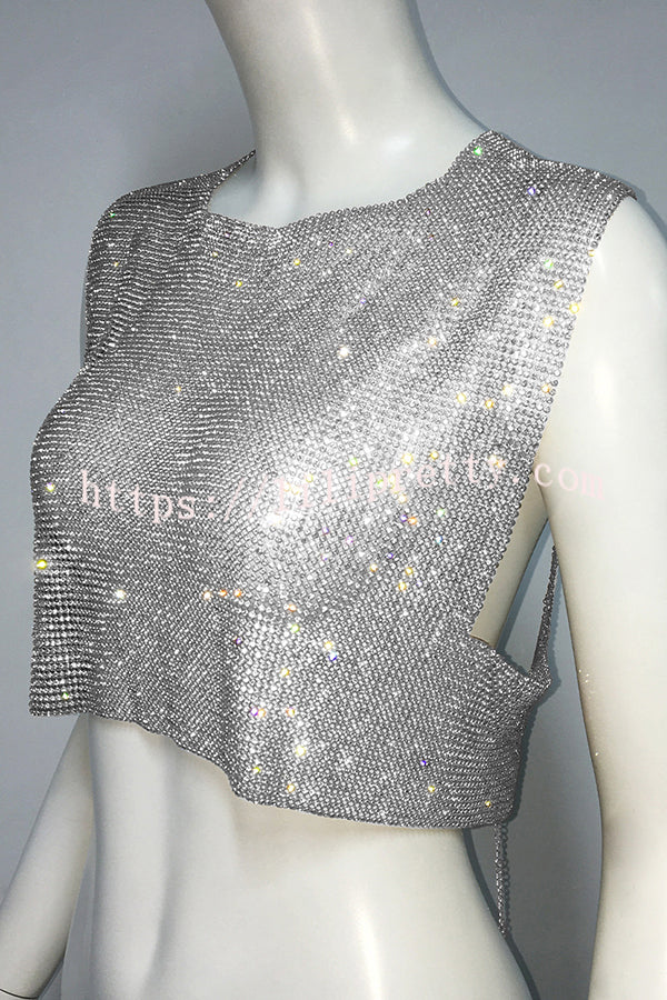 Sexy Metallic Rhinestone Backless Chain Vest