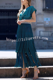 Elegant Tassel Hem Elastic Waist Casual Maxi Skirt