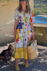 Lilipretty Chasing The Sun Unique Print Pocketed Shirt Midi Dress