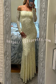 Sexy Off Shoulder Long-sleeved Lace Slim Fishtail Maxi Dress