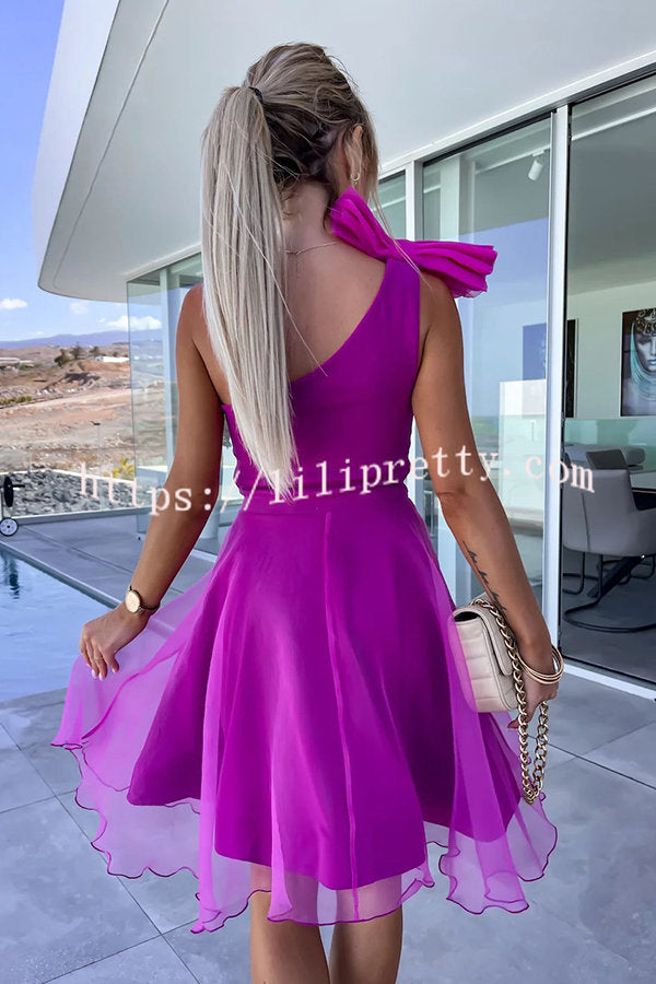 Lilipretty Lifetime Celebrations Tulle One Shoulder Bow Design Mini Dress