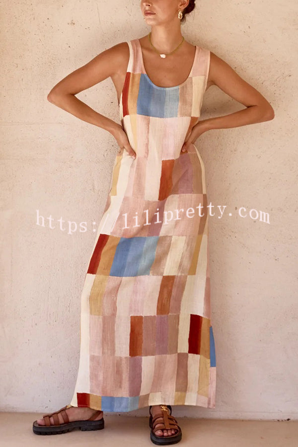 Geometric Print Wide Strap Slit Casual Resort Maxi Dress