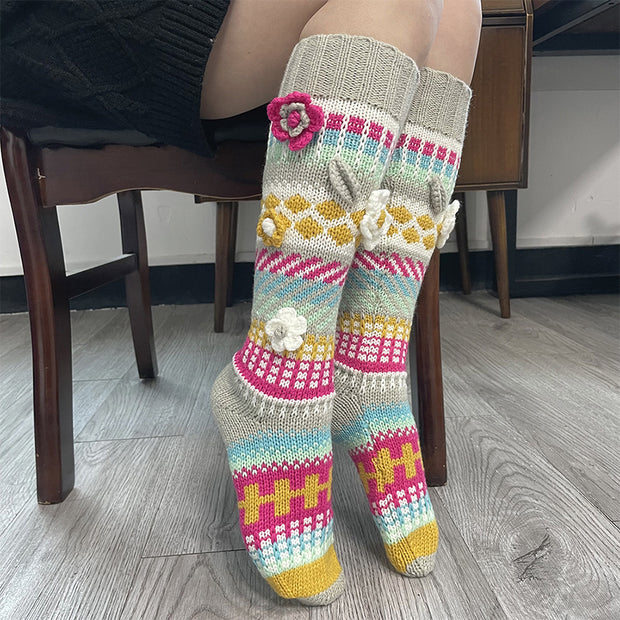 Lilipretty Floral Geometric Pattern Knitted Floor Socks