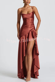 Solid Color Sexy Backless Lace-up Irregular Ruffled Maxi Dress