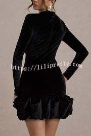 Solid Color Velvet Slim-fit Long-sleeved Mini Dress
