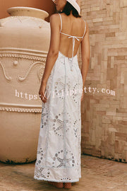 Simona Embroidered Starfish Pattern Backless Tie-up Slip Maxi Dress