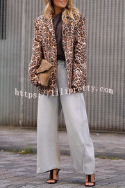 Catwalk Leopard Single Button Long Sleeve Pocketed Lapel Boyfriend Blazer