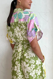 Lilipretty Travel Effortlessly Linen Blend Floral Patchwork Shirt Midi Dress
