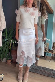 Lola Satin Lace Trim High Rise Side Zipper Loose Midi Skirt