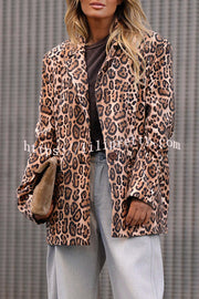 Catwalk Leopard Single Button Long Sleeve Pocketed Lapel Boyfriend Blazer