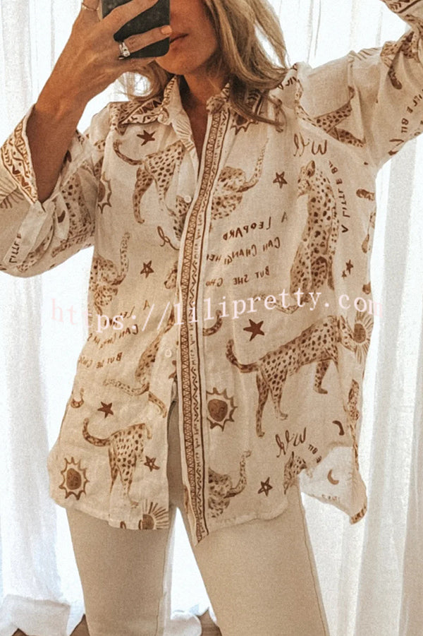 Jungle Leopard Print Loose Long Sleeve Casual Shirt