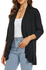 Solid Color Casual Three-quarter Sleeve Ruffled Loose Cardigan