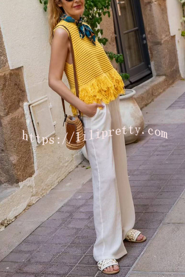 Solid Color Round Neck Sleeveless Hollow Tassel Loose Vest