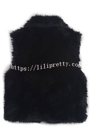 Stylish Collared Sleeveless Short Faux Fur Vest