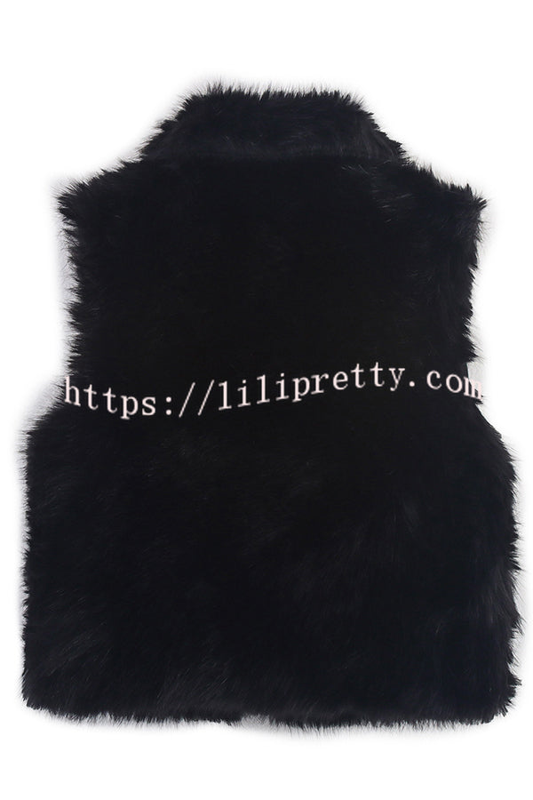 Stylish Collared Sleeveless Short Faux Fur Vest