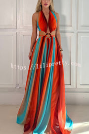 Variety of Styles Tulle Printed Ring Hollow Design Slit Vacation Maxi Dress