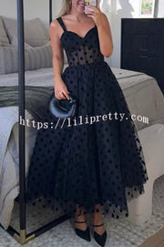 Perfect Guest Tulle Polka Dot Sweetheart Bustier A-Line Midi Dress