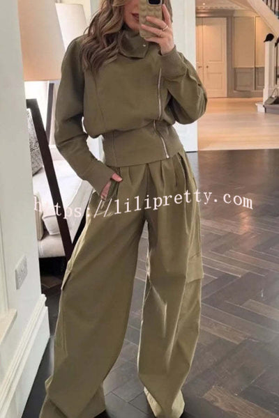 Fashionable Elastic Waist Workwear Wide-leg Pants