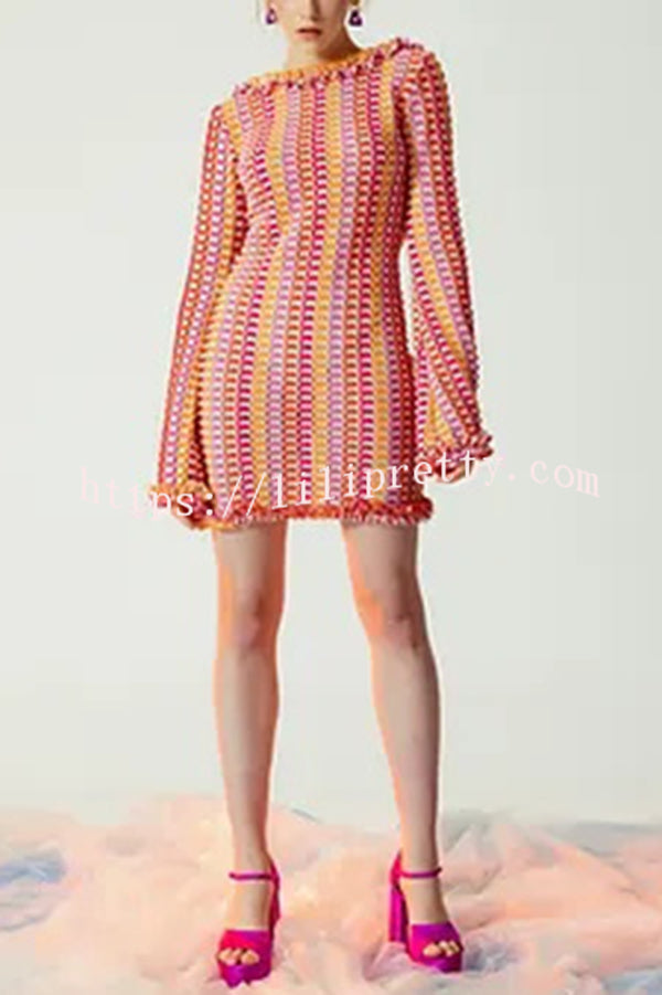 Lilipretty® Ruffled Backless Long-sleeved Wavy Striped Beach Resort Mini Dress