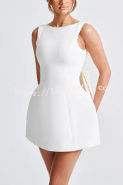 Stylish Pearl-embellished Large Bow Slim-fit Mini Dress