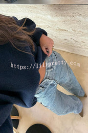 Jessy Denim Mid Rise Side Star Pattern Pocket Wide Leg Jeans