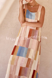 Lilipretty® Geometric Print Wide Strap Slit Casual Resort Maxi Dress