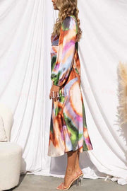 Lilipretty Own The Evening Satin Neon Print Cutout Midi Dress