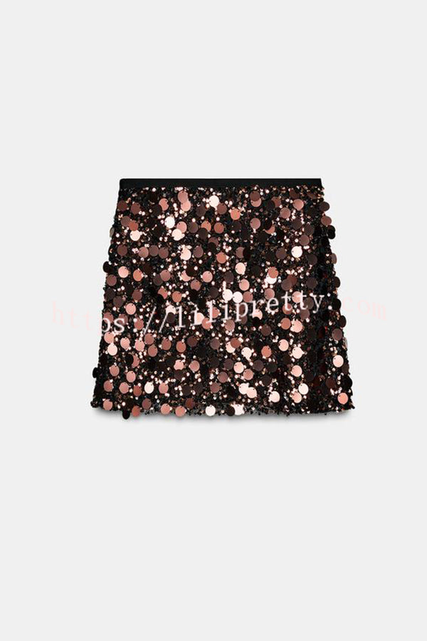 After Party Energy Large Sequin High Waist Zipper Mini Skirt