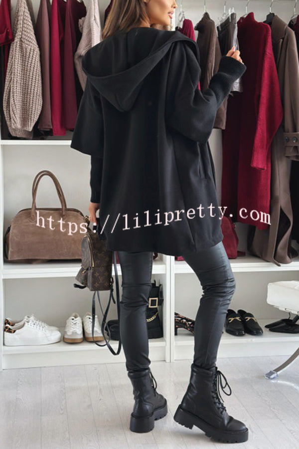 Solid Color Loose Pocket Hooded Long Sleeve Jacket