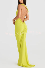 Everything You Want Rope Detail Backless Ruched Stretch Maxi Dress