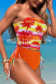 Unique Print High Waist Tie-Stretch Two-Piece Bikini Swimsuit